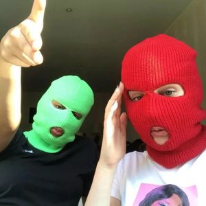 BeanieSkull Caps Adulto Balaclava Quente Três Buracos Pulôver Chapéu Lã Tricô Máscara Facial para Homem e Mulher Inverno Knit Beanies Bonnet 231216