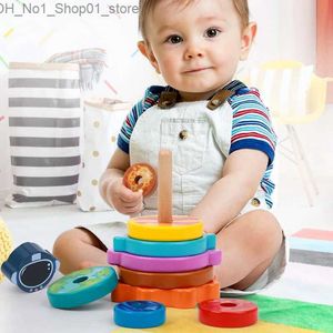 Sortowanie gniazdowania zabawki Dzieci Rainbow Ring Tower Stapelring Blocks Drewniane dzieci Montessori Edukacyjna zabawka dla dzieci Nice Gift Q231218