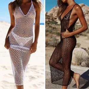 Vestidos femininos sexy crochê capa fishnet envoltório artesanal blusa sem mangas verão praia vestido longo femme 2019 roupas