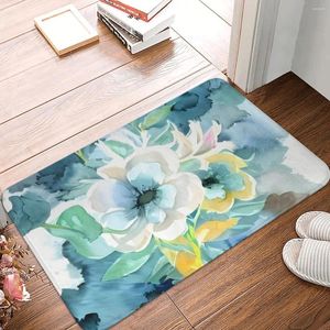 Carpets Watercolor Blue Flowers Non-slip Doormat Carpet Bath Kitchen Mat Outdoor Indoor Modern