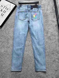 Mäns jeans designer jeans hösten mens smala passform liten rakt ben ljus blå tvätt mitt midja byxor trendiga och mångsidiga 9qet yb9l