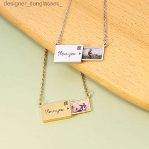 Colares de pingente personalizado foto personalizada gravar letras criativo pull-out envelope colar de pingente de aço inoxidável para mulheres menina wifel231218