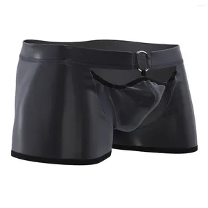 Underpants Mens Shiny Soft Matte Leather Boxer Sexy Bottom Underwear Bulge Pouch For Sex Male Fetish Short Pants Below Sexi