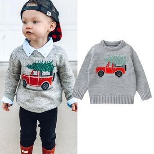 Pullover FOCUSNORM 0 3Y Herbst Winter Baby Jungen Weihnachtspullover Langarm Rundhals Cartoon Print Strickoberteile 231218