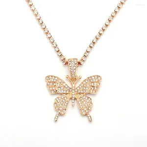 Pendant Necklaces Design Women's Full Rhinestones Butterfly Chain Gold Black Silver Plated Party