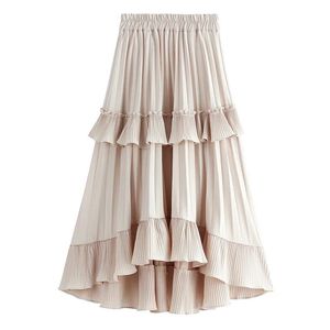 ドレス短いフロントロングバックケーキスタイル不規則なスカートWF0047 Rokjes Dames女性女性フリルブラックホワイトロングプリーツスカート