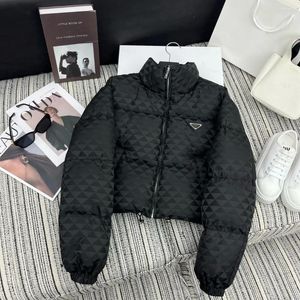 Women's Down Women Winter Cotton Jacket Triangel Marker Thicken Warm Short Coat med långärmad bröddäckta jackor 2 färger toppar yun duo