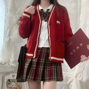 Kläder sätter julskola uniform stickad hjärttröja jk japansk stil sjöman plåt veckad kjol anime cosplay kostym kvinnor år