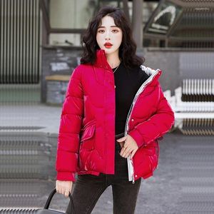 Women's Trench Coats Winter Women Short Glossy Down Cotton Coat Casual Stand Collar Long Sleeve Female Waterproof Warm Parkas Snowwear