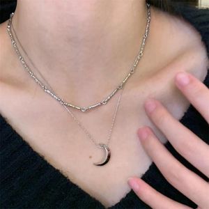 Pendant Necklaces Fashion Sweet Cool Moon Love Heart Necklace Double Layer Chains Choker For Women Female Minimalist Jewelry