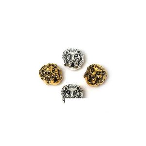 Legering 100 st/parti legering Leone Lion Head Pärlor Spacer Bead Charms Antik skivplatterad guld för smycken DIY som gör 11x12mm droppe levererar DHBSL