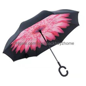 المظلات العكسية المظلة ذات الطبقة المزدوجة- سيارة ممنعة تستخدم المطر أو الأمطار طويلة مقبض المظلات MTI اختيارية اختيارية Wh0353 Drop de dhsve