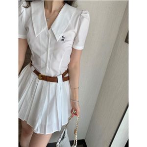 Dress Womens Designer Shirts Casual Whitedress Classic Fashion Embroidered V-neck with Belt Pleated Dresses