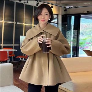 Jaquetas femininas outono inverno mulheres estilo retro grande lapela tweed jaqueta bonito moda uma linha solta casaco de lã elegante vintage chique