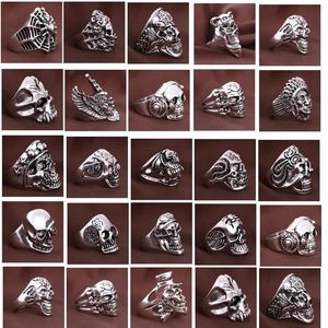 Band Rings 20pcs Skull Ring Punk Vintage skeleton metal zinc alloy silver color mens womens mixed rings Jewelry wholesale lots party gifts 231218