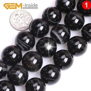 Encantos 618mm natural redondo listras pretas onyx ágata contas de pedra para fazer jóias diy pulseira colar presente 15 