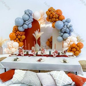 Party Decoration Boho Balloon Garland Kit fördubblade Beige Orange Grey Wedding Arch Baby Shower Let's Decor Birthday Supplies