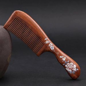 Escovas de cabelo pente de madeira artesanal desembaraçando dente fino natural sândalo pentes com alça anti estática para cabelos lisos ondulados secos grossos 231218