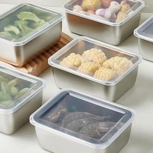 Dinnerware 304 Stainless Steel Storage Containers With Lid Square Plate Cake Bread Pastry Baking Pan Dish Bakeware Kitchen Accessories