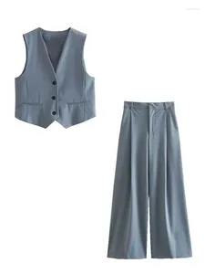 Women's Two Piece Pants Nlzgmsj 2023 Streetwear Pant Suits Set Women V Neck Cardigan Blazer Vest Jacket Casual Trousers