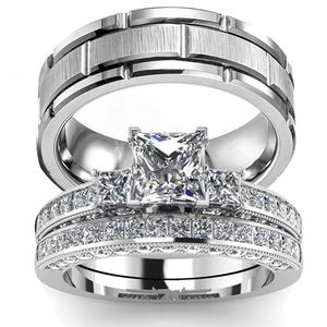 Solitaire Ring Par Rings Women Exquisite Rhinestones Zirconia Rings Set Simple Rostly Steel Men Ring Fashion Jewelry for Lover Gifts 231218