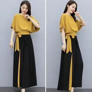 Women's Two Piece Pants Top Set Washable Women Loose-fitting Shirt Wide Leg Two-piece For Girl