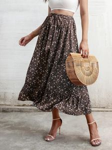 ドレス女性ロングスカートフローラルパターン