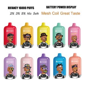 ドイツウェアホスエHifancy Vape16000パフ12K使い捨てベイプデバイスEタバコ650MAH充電式プレフィルドカートLEDパワーディスプレイスクリーンベイパー