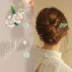 Grampos de cabelo chinês vara pérola flor hanfu hairpin para mulheres simples cheongsam metal clássico bun jóias retro tiaras bijoux