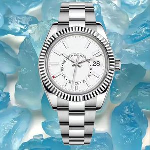 Relógio masculino masculino movimento mecânico automático 41mm mostrador branco safira calendário pulseira moda negócios céu aço inoxidável relógios de pulso presentes de feriado com caixa