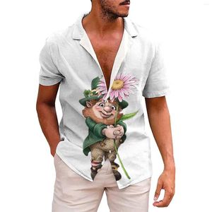 Camisas casuais masculinas Homens St. Patrick Day Oversize Beach Camisa Verão 3D Engraçado Dos Desenhos Animados Imprimir Manga Curta Lapela Solta Moda Streetwear Tops