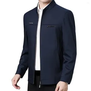 Jackets masculinos Men Coat, vestuário de vestuário de meia-idade de meia-idade, elegante colar de suporte com estilo de fechamento de zíper suave para calor