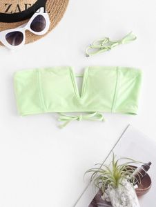 set ZAFUL V Wire Textured Bandeau Bikini Top Women Strapless Laceup Bralette Sexy Summer Swimwear Swimsuit Beach Tops Padded Bra