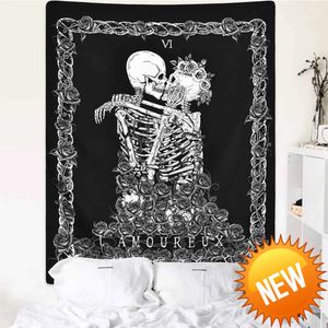 Sun Moon Black Skull Tapestry Wall Hanging Ancient Wall Tapestry Witchcraft Hippie Tapestry Wall Carpets Psychedelic TapestryHome Decoration