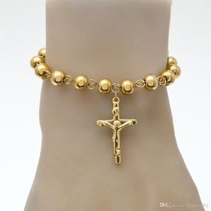 Jóias de hip hop 14k ouro banhado a ouro pulseira cruzamento de aço inoxidável com encantos de jesus link cadeia religião feminina pu268u