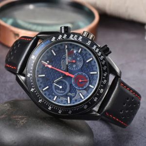 Omg Stainless Steel Wrist Men Mens Watches All Dial Work Quartz Watch Brand Clock Fashion Black Leather Strap Chronograph Full Function Sapphire