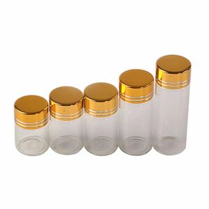 Flasche 100 Einheiten 5 ml 6 ml 7 ml 10 ml 14 ml Glasflaschen mit Aluminium-Gold-Schraubverschlüssen Leeres ätherisches Öl Hochzeitsgeschenk