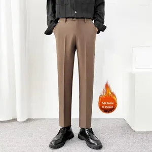 Abiti da uomo Pantaloni da completo da uomo Pantaloni dritti spessi in peluche tinta unita a vita media con cerniera Pantaloni lunghi da ufficio stile business formale