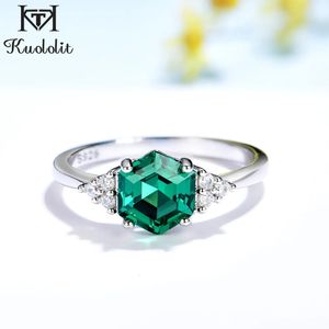 Bröllopsringar Kuololit Hexagon London Blue Topaz Gemstone Ring for Women Soid 925 Sterling Silver Tanzanite Morganite Jewelry for Engagement 231218