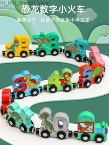 Sortera häckning Stackning Toys Magnetic Dinosaur Train Set 11 PCS nummer Trä leksakslärande bilar med siffror Färgtåg för barn Småbarn 2-5 Montessori Toys Q231218