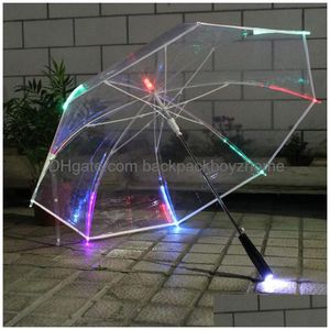 Umbrellas Yiwumart Led Light Transparent Unbrella For Environmental Gift Shining Glowing Umbrellas Party Activity Long Handle Umbrella Dhbiz