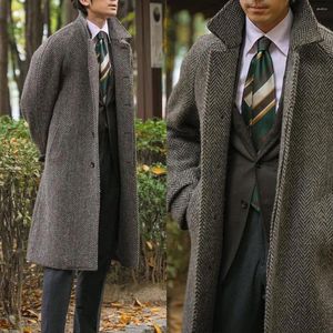 Ternos masculinos bonito espinha de peixe casaco de lã masculino grosso feito sob encomenda vintage único breasted bolso casaco casual inverno quente