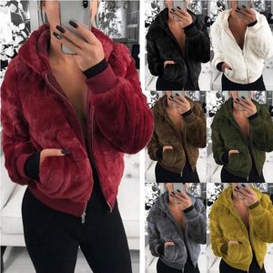 Kvinnors dike rockar Furry Lady's Coat Solid Color Zip-up Hoodie