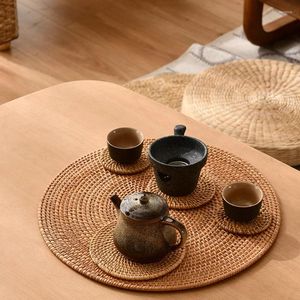 Table Mats Round Natural Rattan Coasters Bowl Pad Handmade Padding Cup Mat Insulation Placemats Kitchen Decoration Accessories Placemat