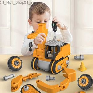 Sortowanie gniazdowania Zabawki układania układu rozebranie pojazdu inżynieryjnego z śrubokrętem elektrycznym wiertarką DIY Konstrukcja Budka ciężarówki Koparka dla dzieci Prezent Q231218