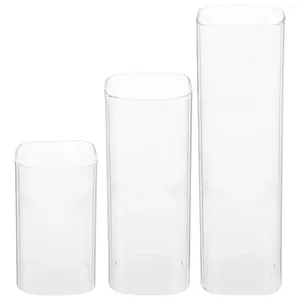 Candle Holders 3 Pcs Candles Windproof Glass Holder Transparent Decorate Desktop Shades Cover Supply Sleeve Clear Covers