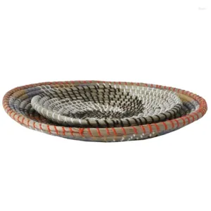 Plates 2pcs Boho Woven Wall Basket Decor Handmade Seagrass Hanging Decorative Tray Bowl Fruit Dessert Plate For Living Room Dropship