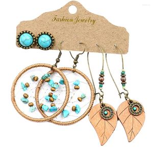 Dangle Earrings Creative Ethnic Style Hollow Female Woven Dream Net Wood Bead Set Aretes De Mujer Modernos 2023 Regalos Para