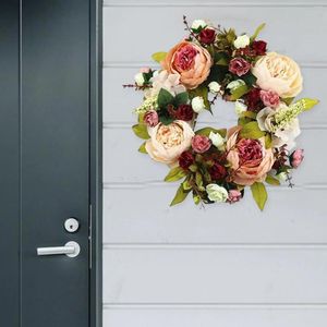 Decorative Flowers 30cm Peony Artificial Wreath Faux Floral Spring Garland Handmade For Wedding Fistival Indoor