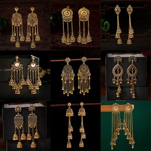 Dangle Chandelier 2023 Indian Jhumka Earrings Retro Jewelry For Women Boho Ethnic Vintage Golden Long Tassel Drop Round Beaded Earrins 231216